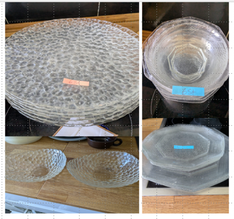 Schönes Vintage Glas-Geschirr Set | Strukturglas (Teller & Schalen)